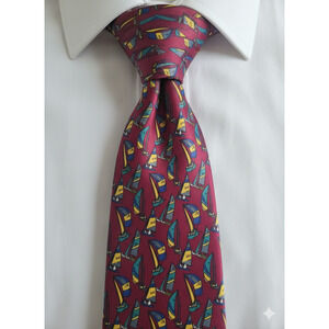 Vintage Bert Pulitzer red nautical sailing sail boat silk tie - 55"